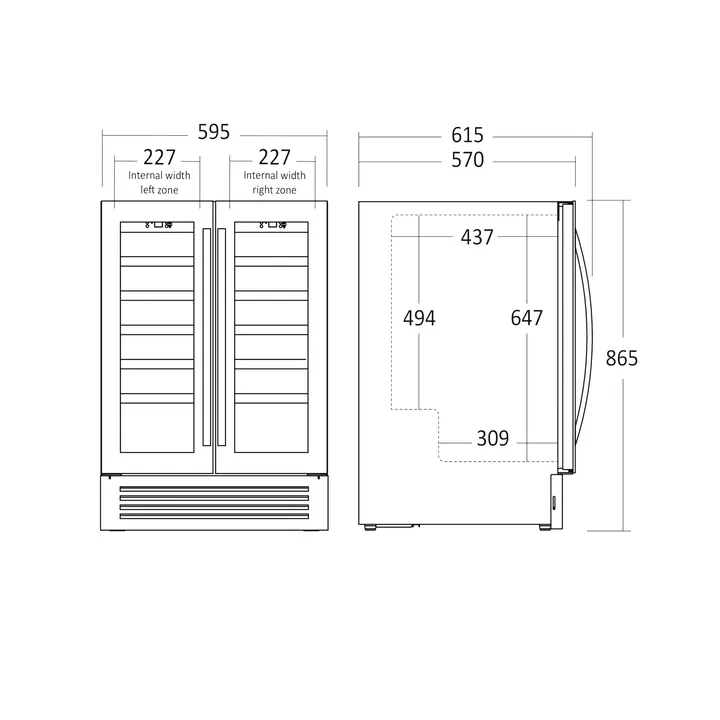 Scandomestic SV 91 X - Vinkøleskab - 2 Zoner - bredde: 59.5 cm - dybde: 61.6 cm - højde: 87.2 cm - 119 liter - sort/rustfrit stål - Optil 36 flasker