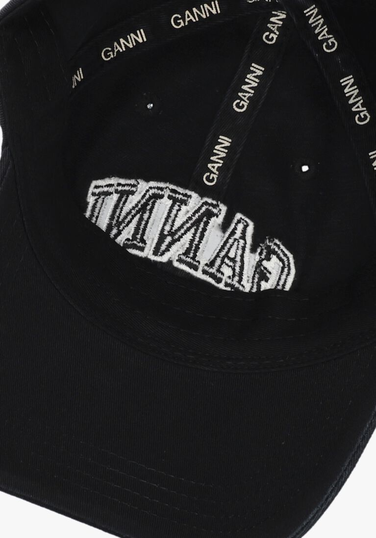 zwarte ganni pet washed cotton canvas cap emb