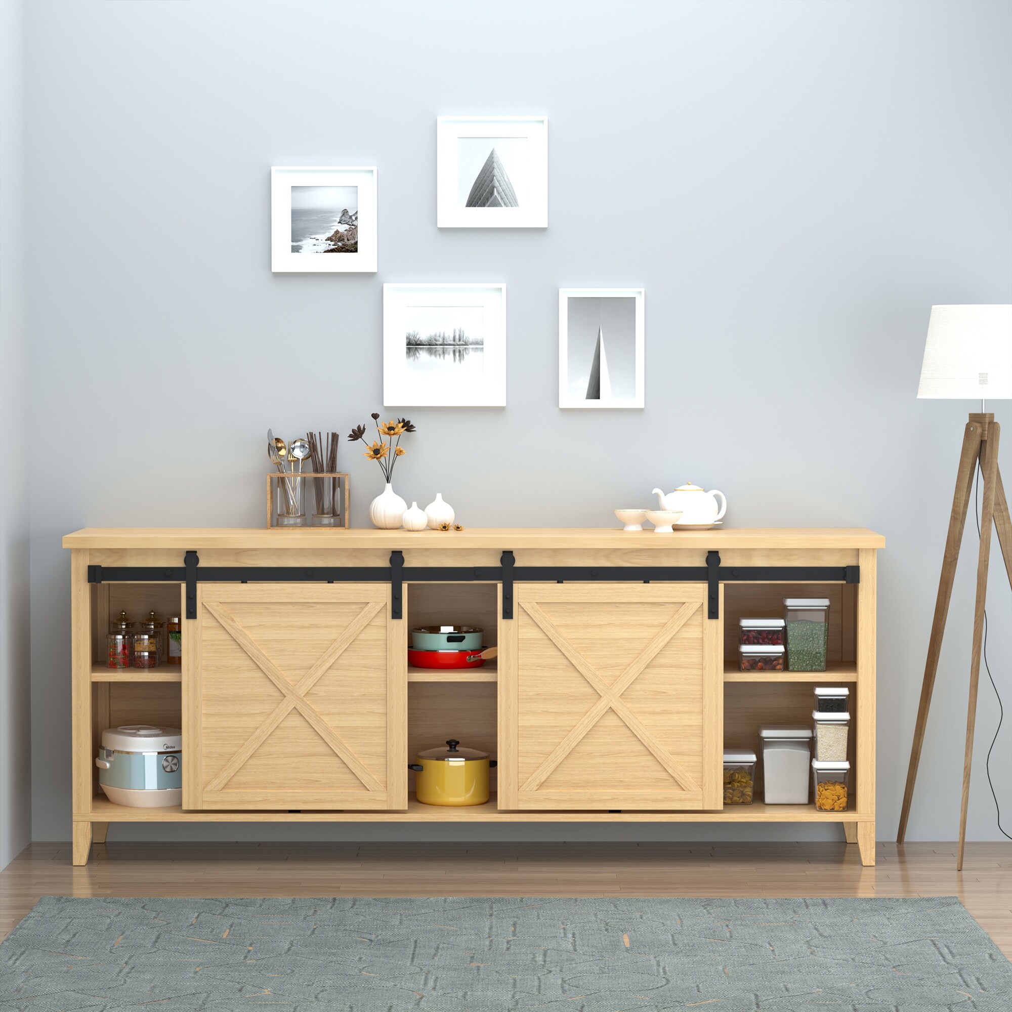 HOMCOM Schiebetürsystem Geeignet für Schrank, TV-Stände und mehr, Schiebetür-Kit, Geeignet für verschiedene Türpaneele Schwarz 200 x 0,6 x 18 cm (BxTxH)