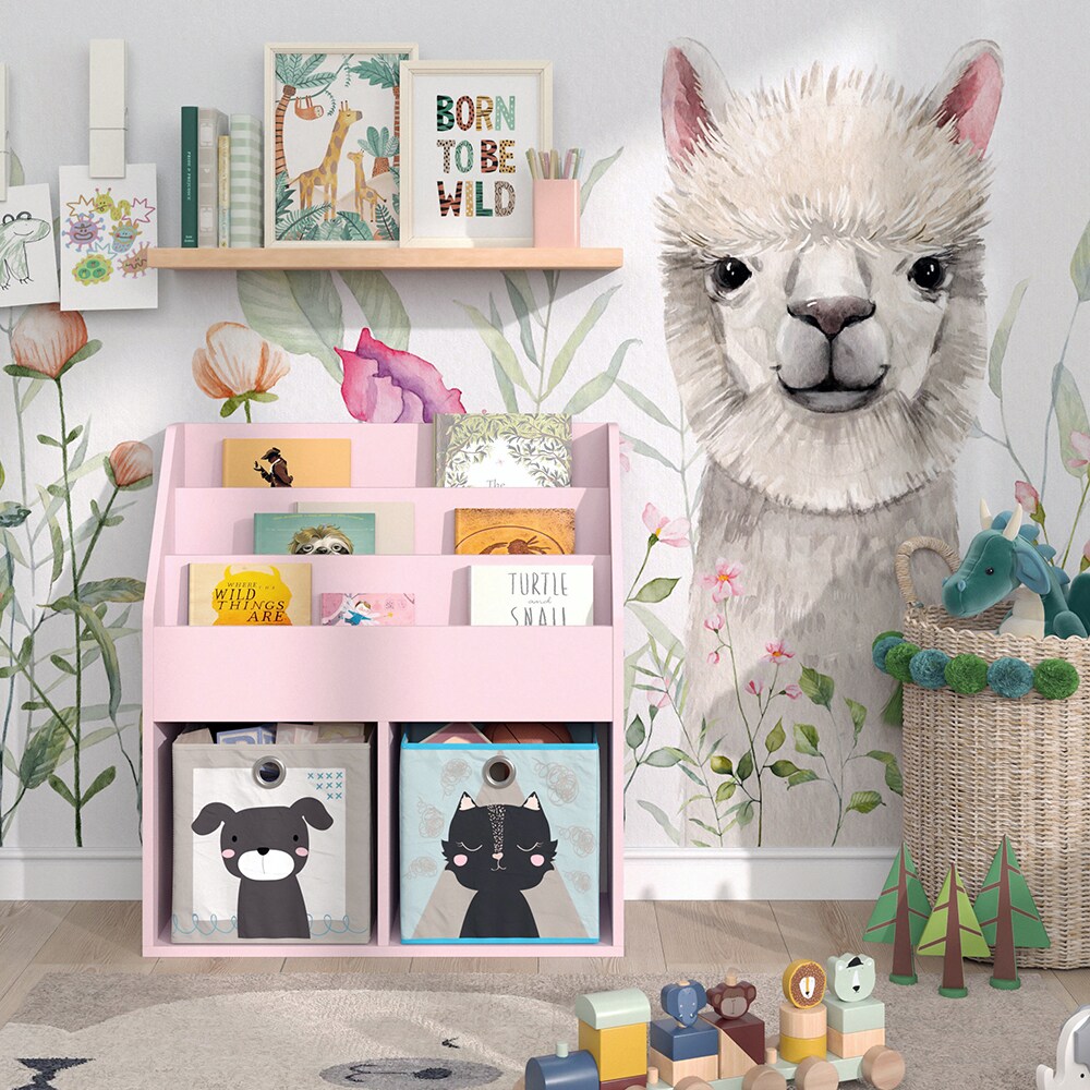 Vicco Kinderbücherregal Luigi 72 x 79 cm, Rosa, Kinderzimmerregal, mit Faltboxen