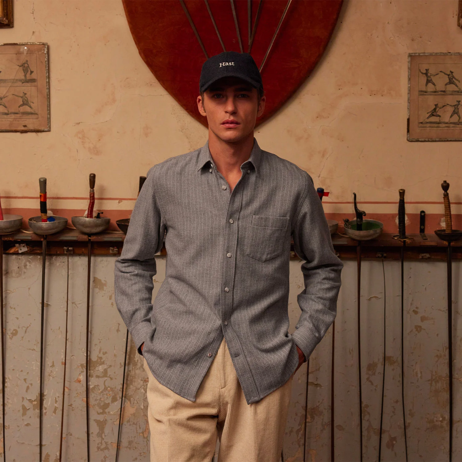 Blue-gray herringbone flannel shirt