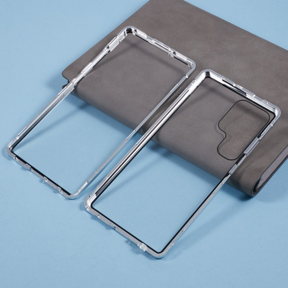 Samsung Galaxy S25 Ultra Magnetische Alu Schutzhülle mit Panzer Glas Backcover   Display- / Kameraschutz (Magnet-Technologie) - Silber