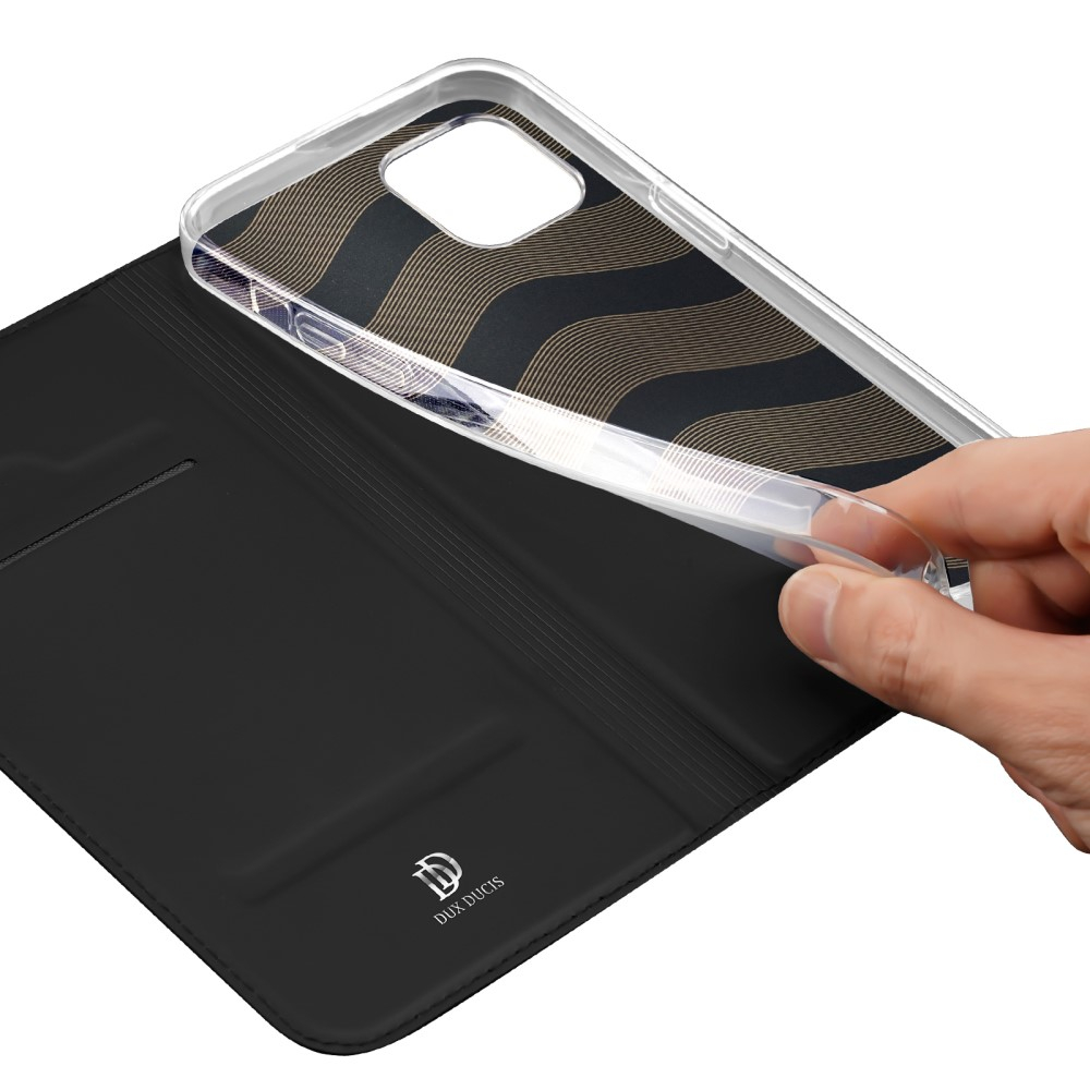 iPhone 15 Wallet Cover Leder Tasche - Schwarz
