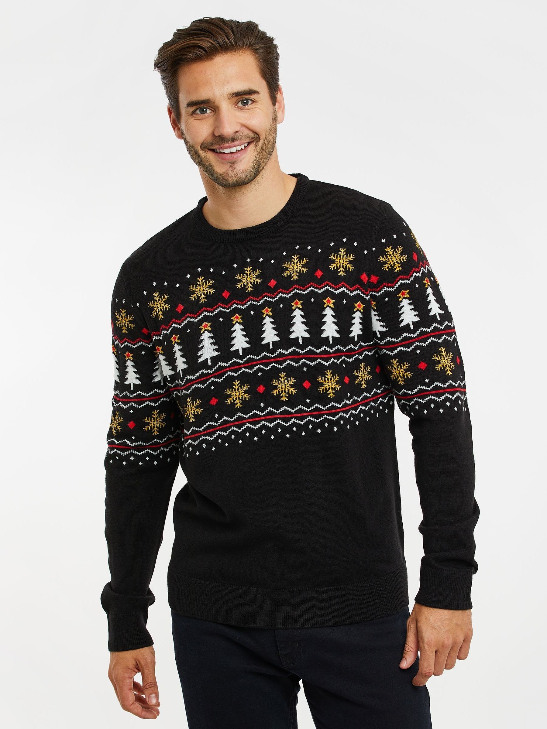 Zwart - Threadbare kersttrui met ronde hals