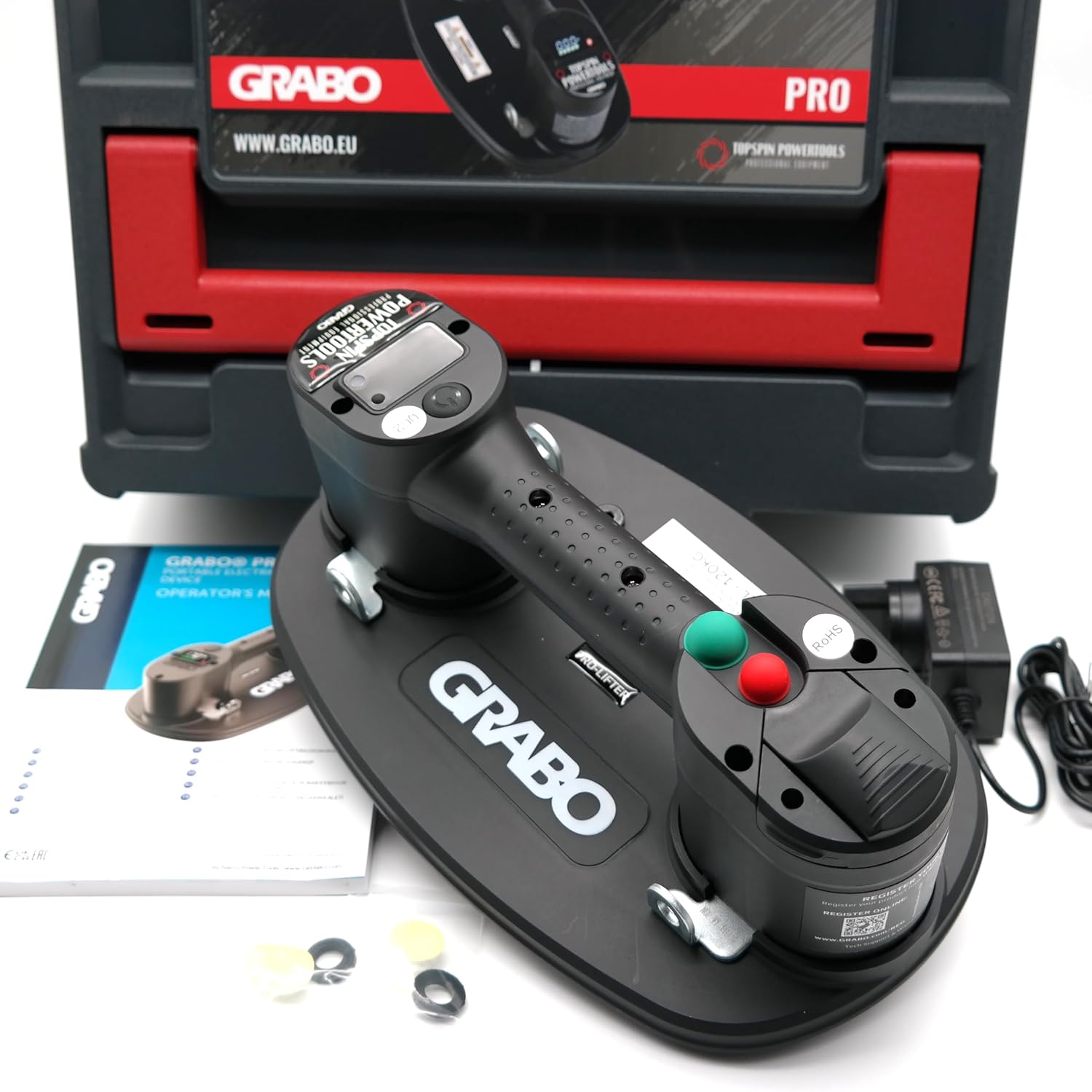 GRABO PRO- Digitaler Tragbarer Akku-Vakuum-Saugheber | mit Auto-Nachsauge-Funktion | Im Tanos Systainer Transportkoffer | Modell 2025 | Maximale Hebekapazität 120 kg | Ergonomisches Design |