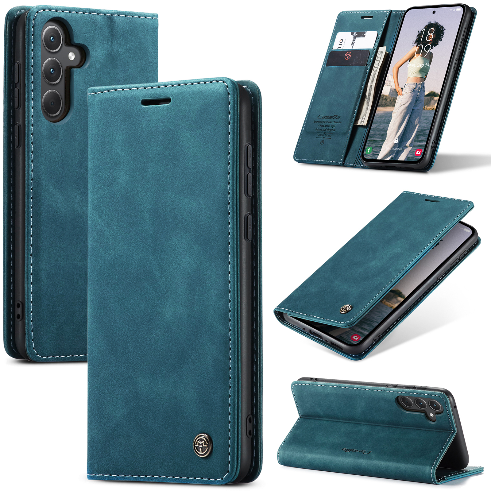 Samsung Galaxy A36 Leder Tasche Flip Wallet Etui mit Kartenfächern - Blaugrün