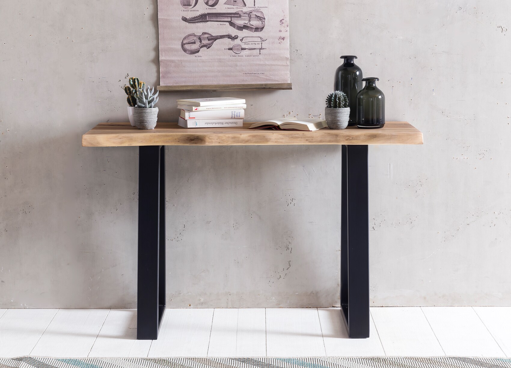 KADIMA DESIGN Landhausstil Konsolentisch Akazienholz - Vielseitig, Robuste Metallfüße, Unbehandeltes Holz, Kompakt, KADIMA DESIGN
