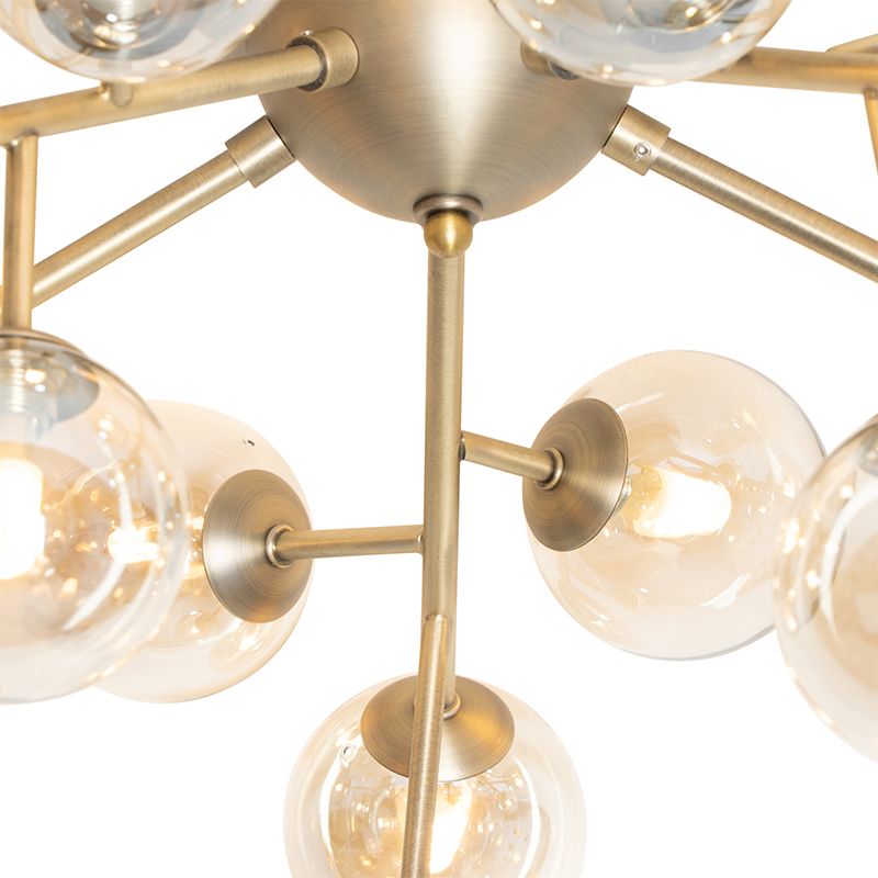 Art Deco plafondlamp brons met amber glas 20-lichts - Bianca