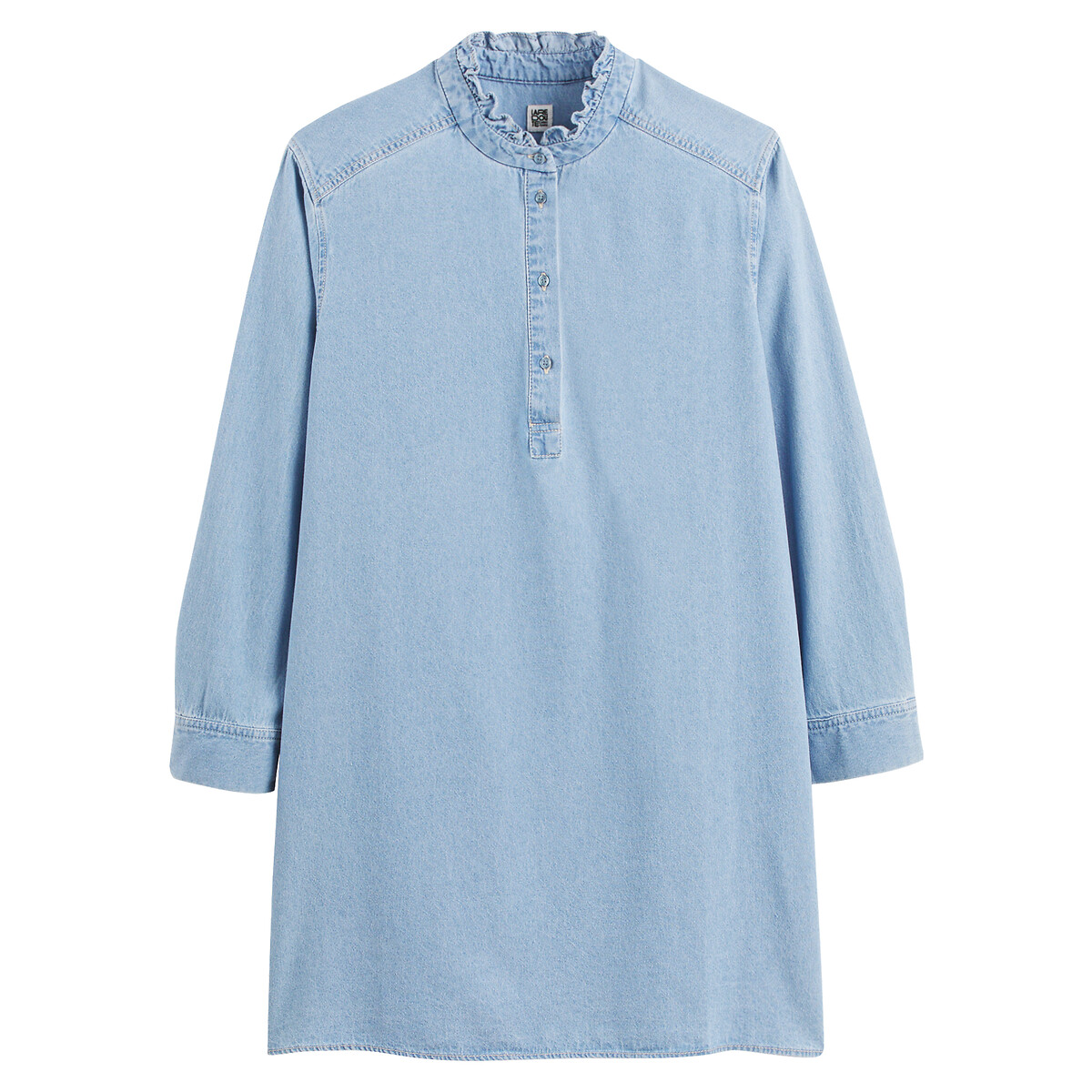 COLEÇÃO LA REDOUTE<br>Vestido curto em jeans com gola franzida