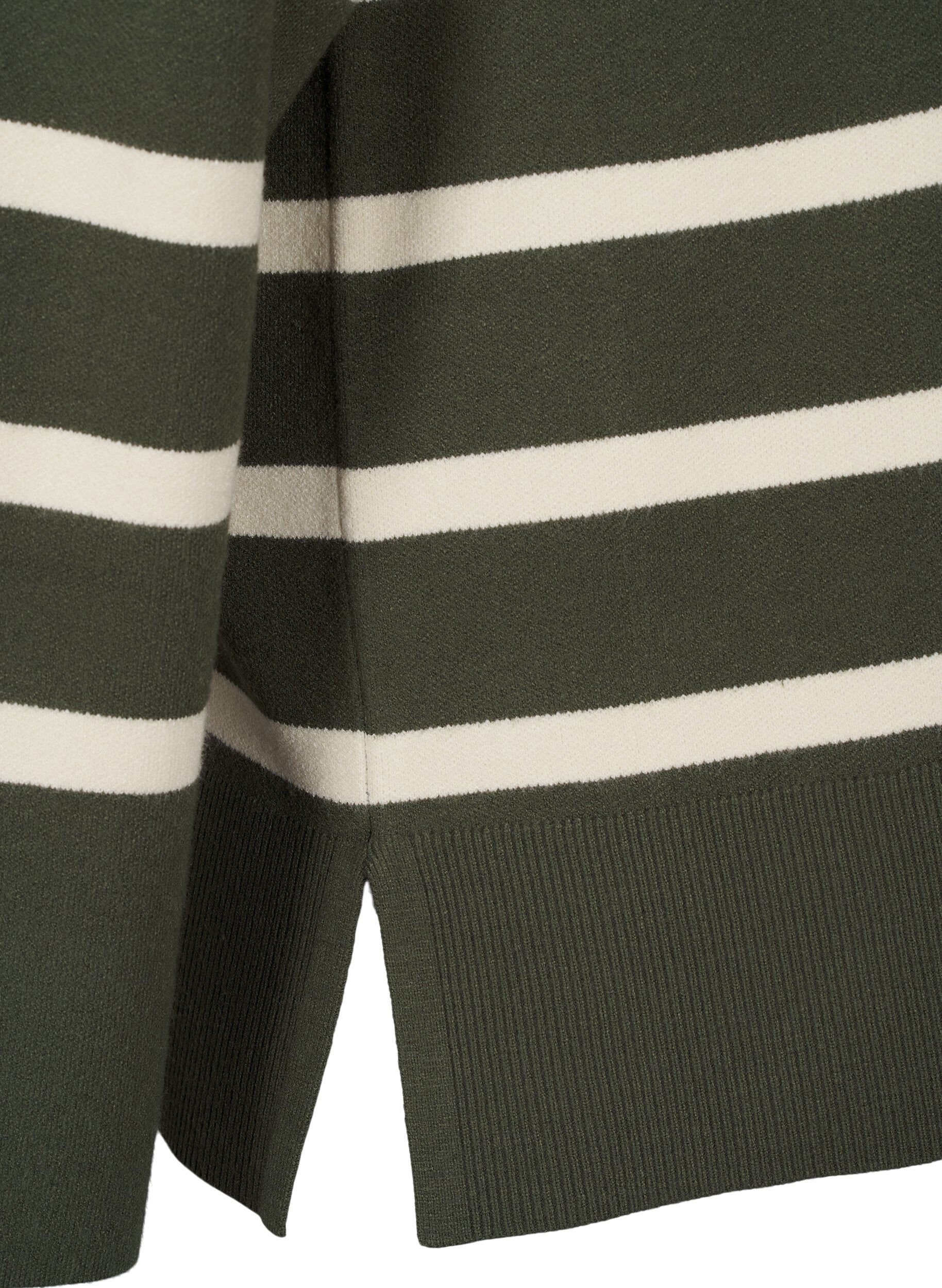 Stribet strikbluse med rund hals