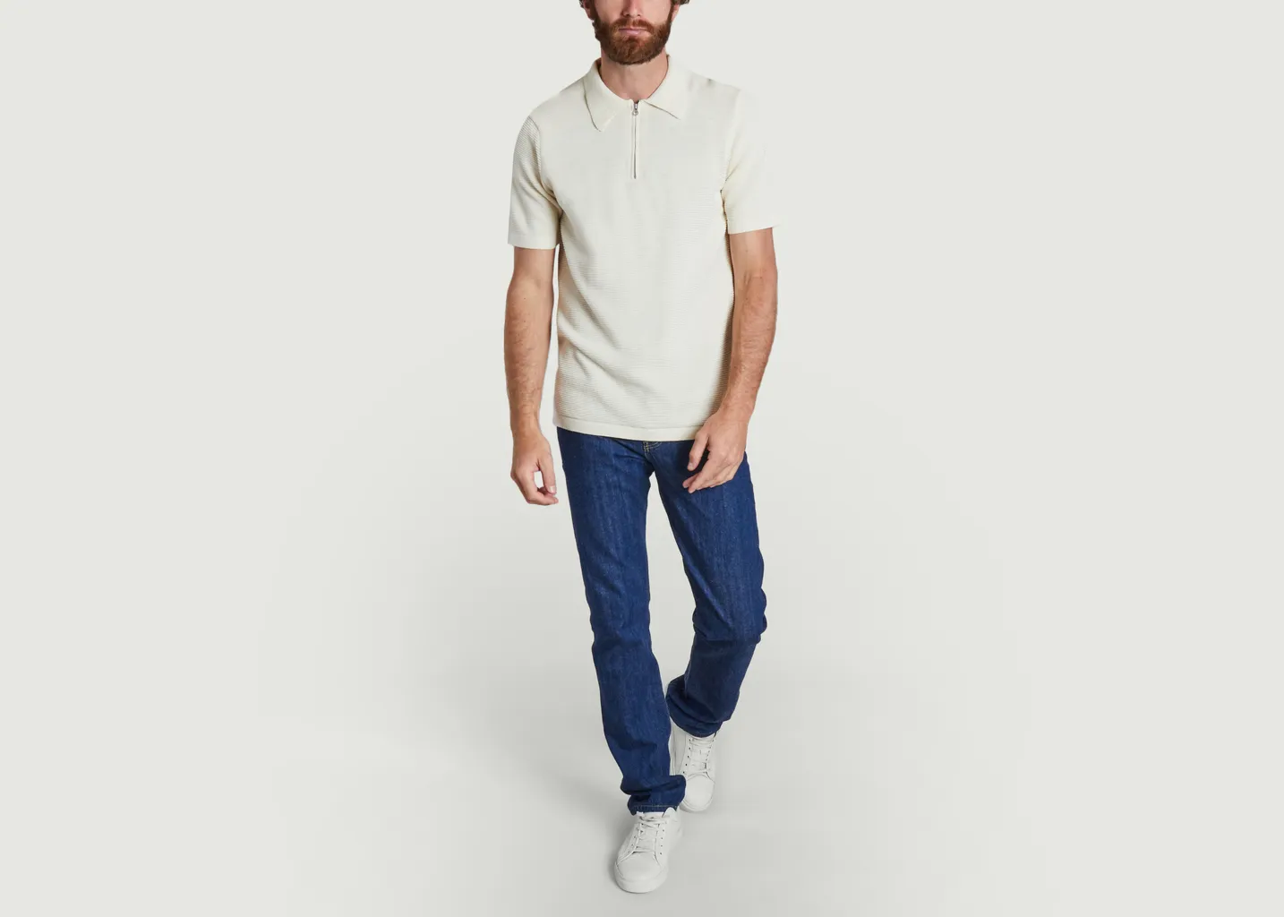Polo loose côtelé col zippé KCA