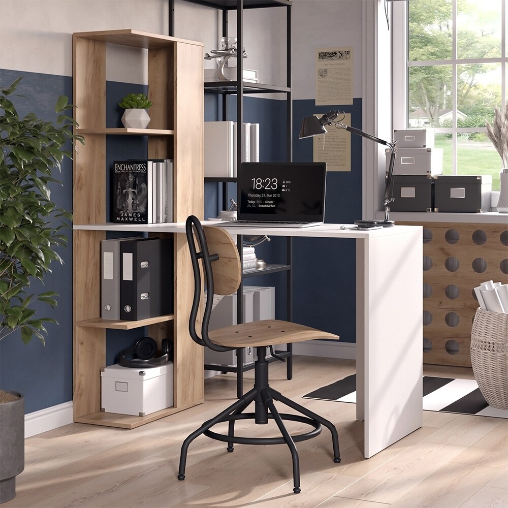 Vicco Schreibtisch Tower Weiß Sonoma 122 x 55 cm mit 4 Fächern