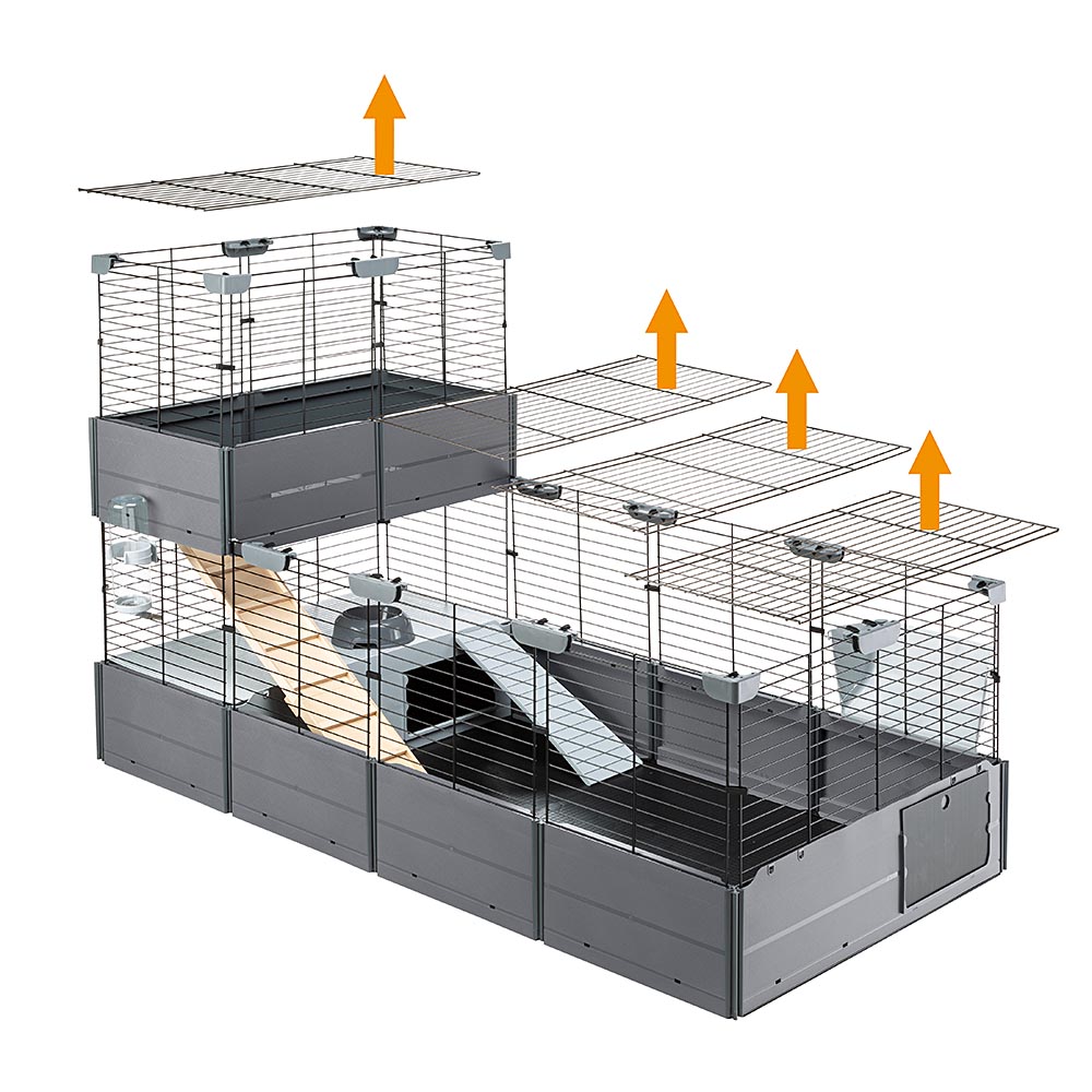 Cage modulable à deux niveaux pour lapins cochons d'inde multipla double, en grillage métallique et plastique recyclé, avec