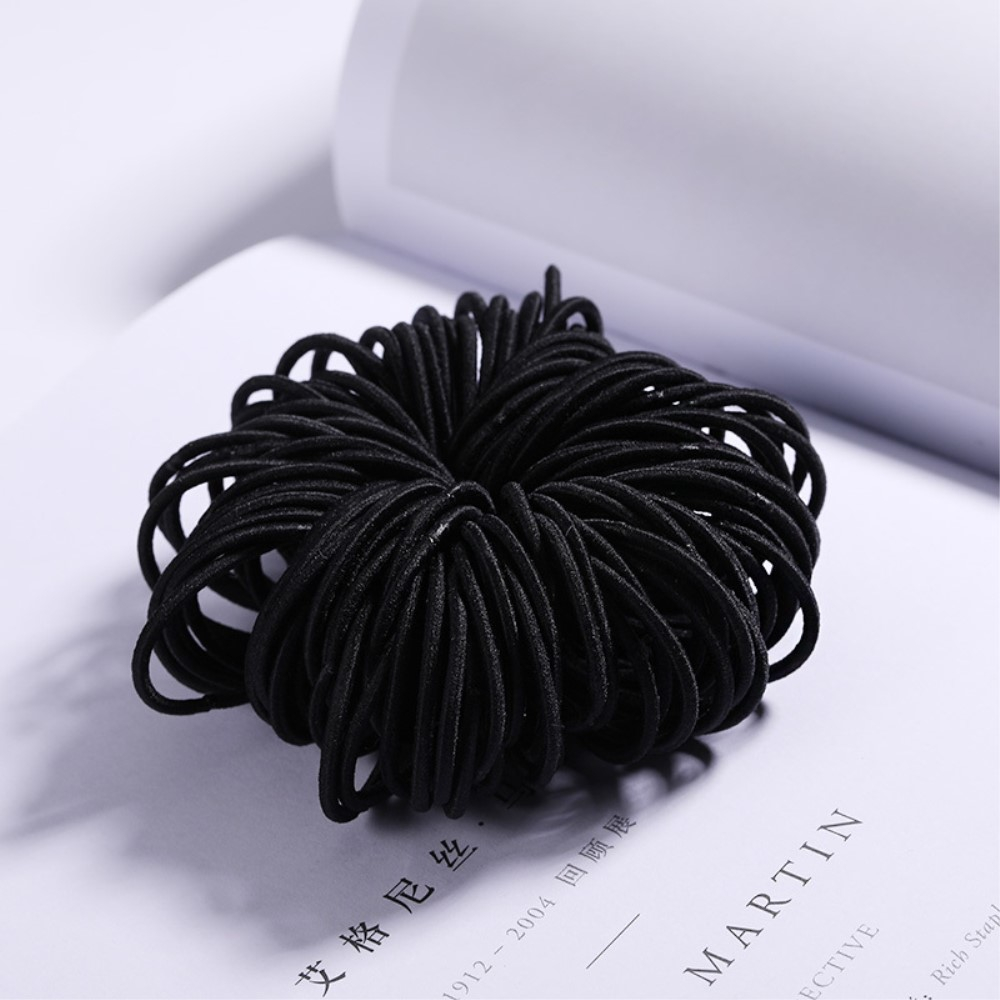 (100er Set) Ø20mm Elastische Haargummis Mini Stoff Gummibänder für Zöpfe / Frisuren - Schwarz