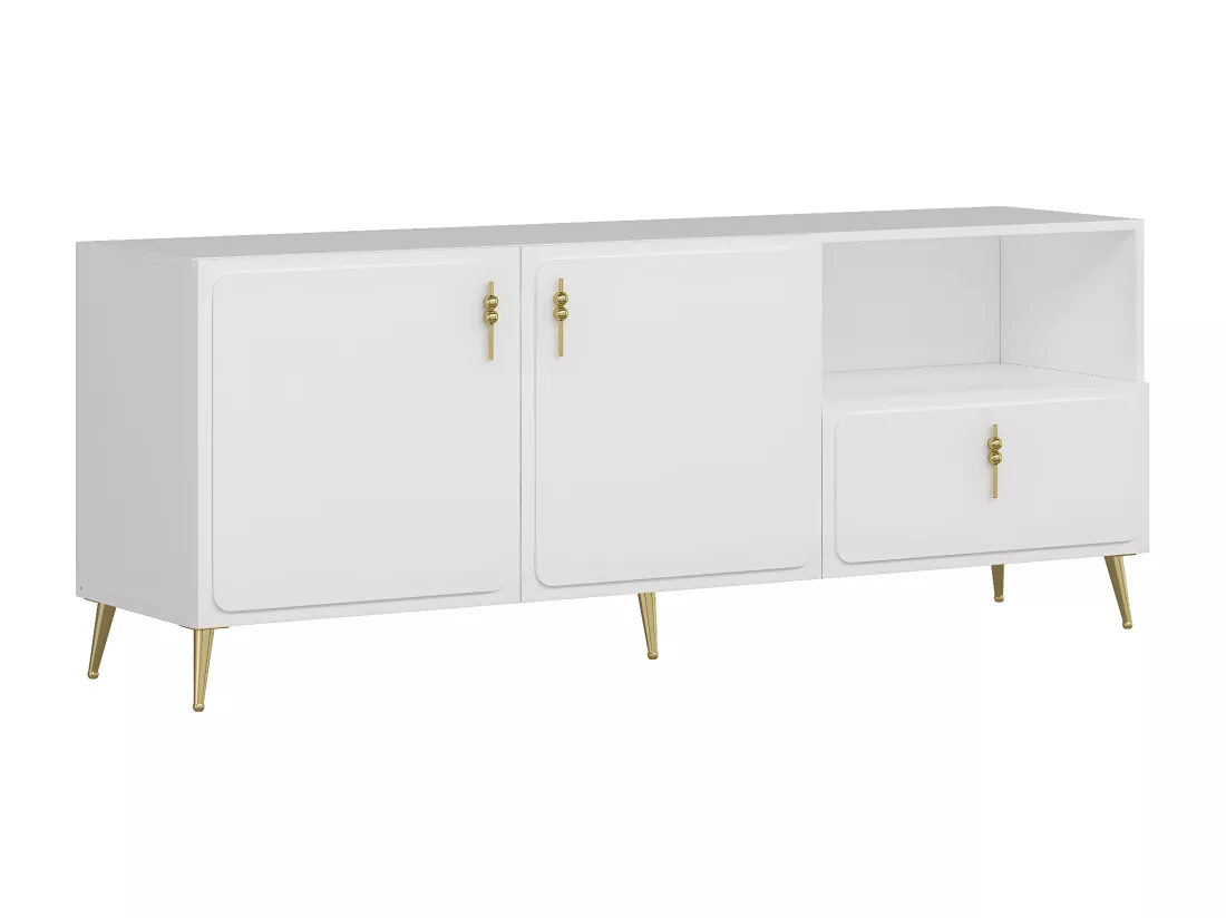Buffet avec 2 portes, 1 tiroir et 1 niche - Blanc et Doré - MAVELYA