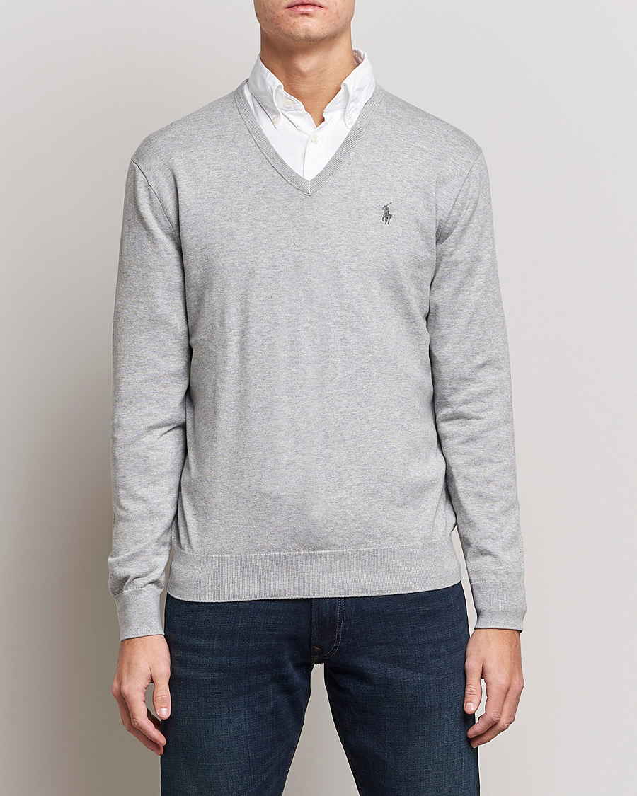 Polo Ralph Lauren Pima Cotton V-neck Pullover Andover Heather