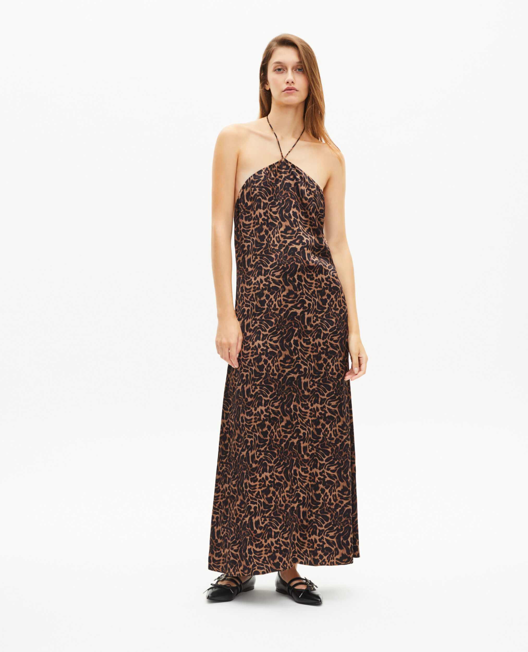 Robe longue sans manches imprimé léopard