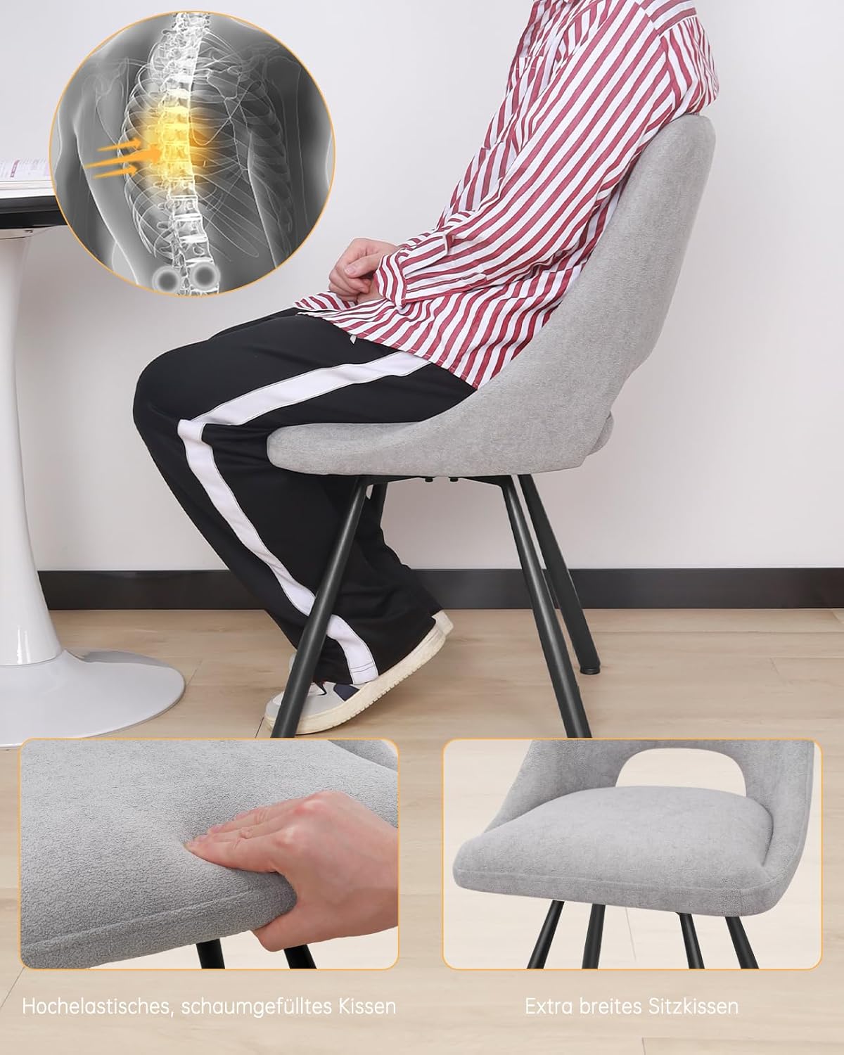 LEWE Esszimmerstühle drehbar 4er Set, Automatisch zurückkehrender Sitz, 180° Drehstuhl, Ergonomischer Polsterstuhl, armlos, Esszimmer Wohnzimmer Schlafzimmer, Kaschmir-Stoff - Grau