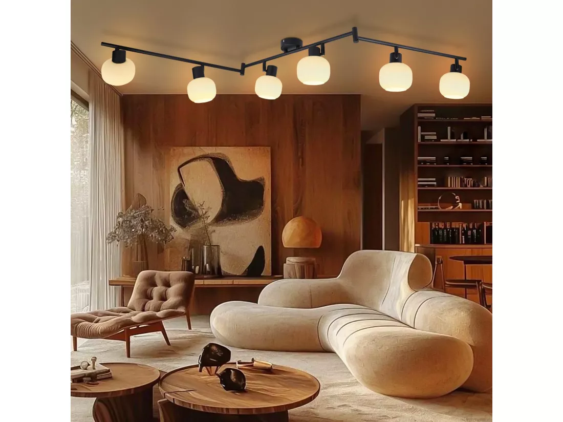 NETTLIFE Spot de plafond blanc E14 plafonnier 6 flammes intérieur abat-jour en verre spot orientable
