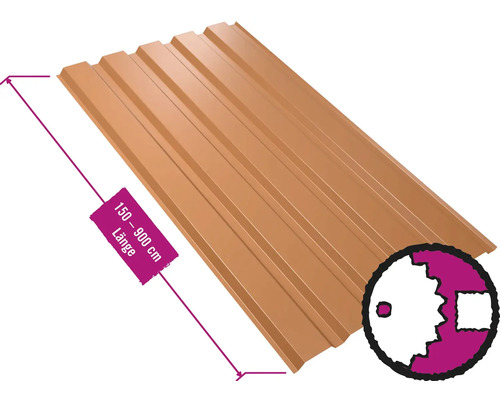 PRECIT trapezium wandpaneel W35LA koperbruin RAL 8004 vaste breedte 1070 mm x dikte 0,5 mm (verkocht per meter van 150 tot max. 900 cm)