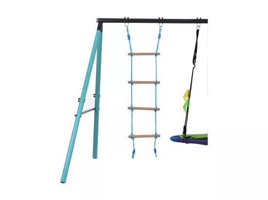 Jeux plein air cadre en métal - balançoire réglable en hauteur et échelle d'escalade - convient aux enfants à partir de 3 ans - Bleu