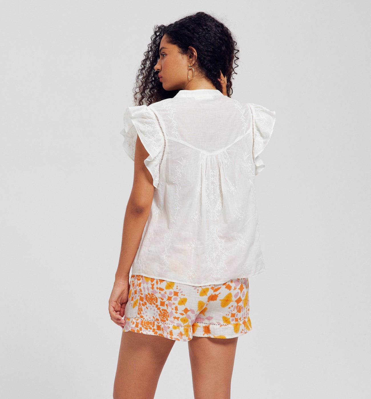 Blouse romantique brodée Femme - Ecru
