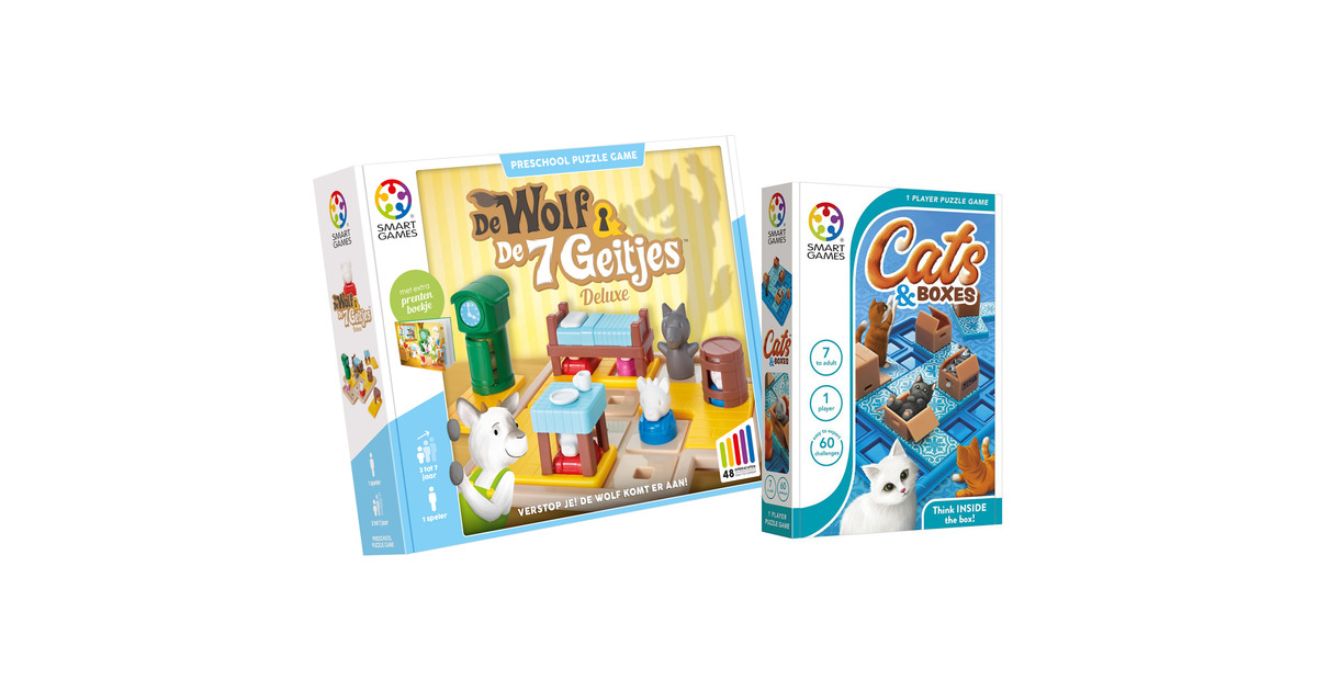 SmartGamesDe Wolf & De 7 Geitjes + Cats & Boxes Bundel Denkspel  (Nederlands, 1 speler, Vanaf 3 en 7 jaar, 48 + 60 opdrachten)