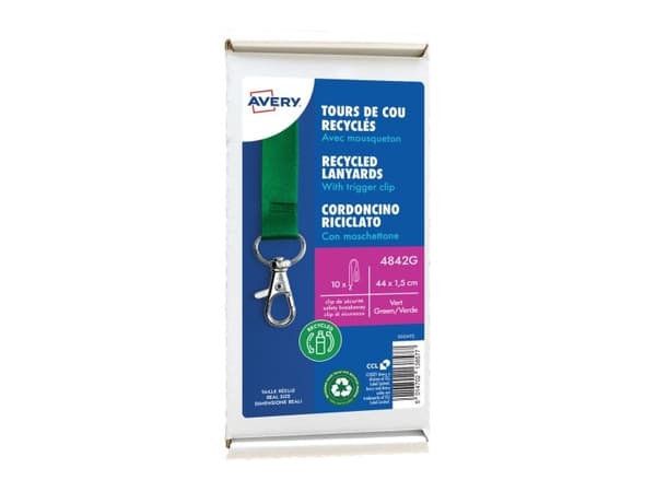 Avery 4842G, Grønn, Metall, Polyester, 15 mm, 440 mm, 10 stykker
