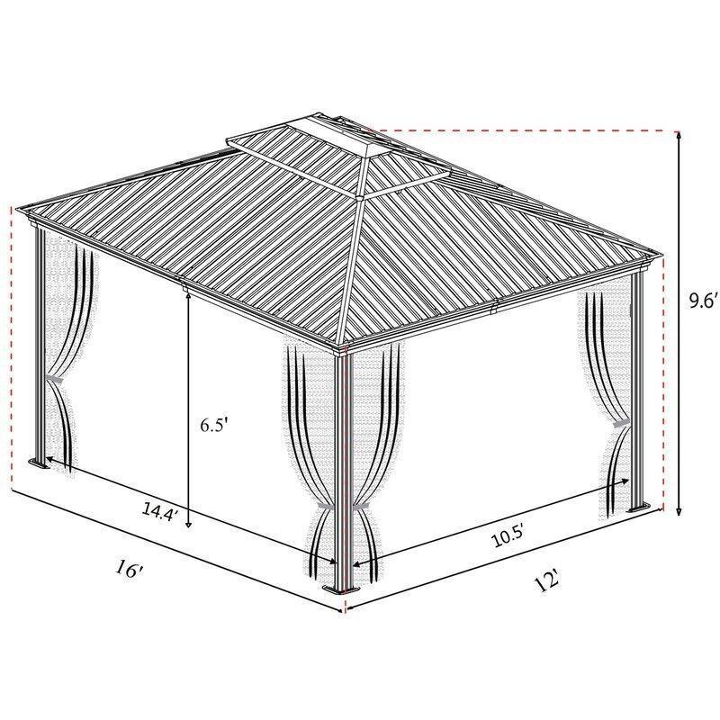 Gazebo de alumínio Alexander para pátio, 4,88 m de largura x 3,66 m de profundidade