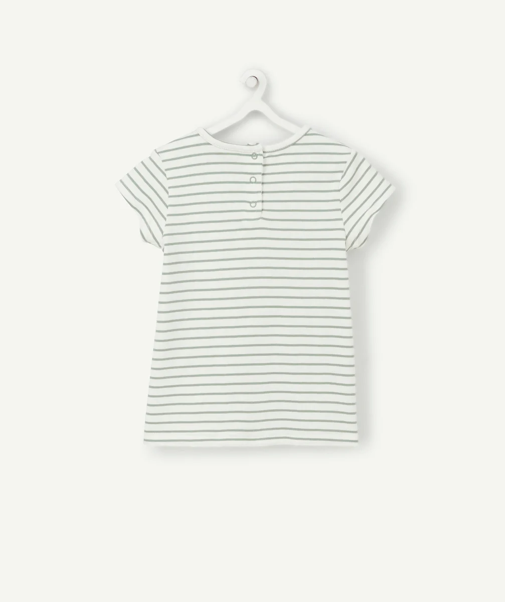 T-SHIRT BÉBÉ FILLE EN COTON BIOLOGIQUE RAYÉ VERT ET BLANC