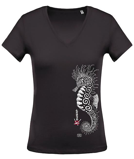 KANUMERA - T-SHIRT BIO COL V HIPPOCAMPE FEMME