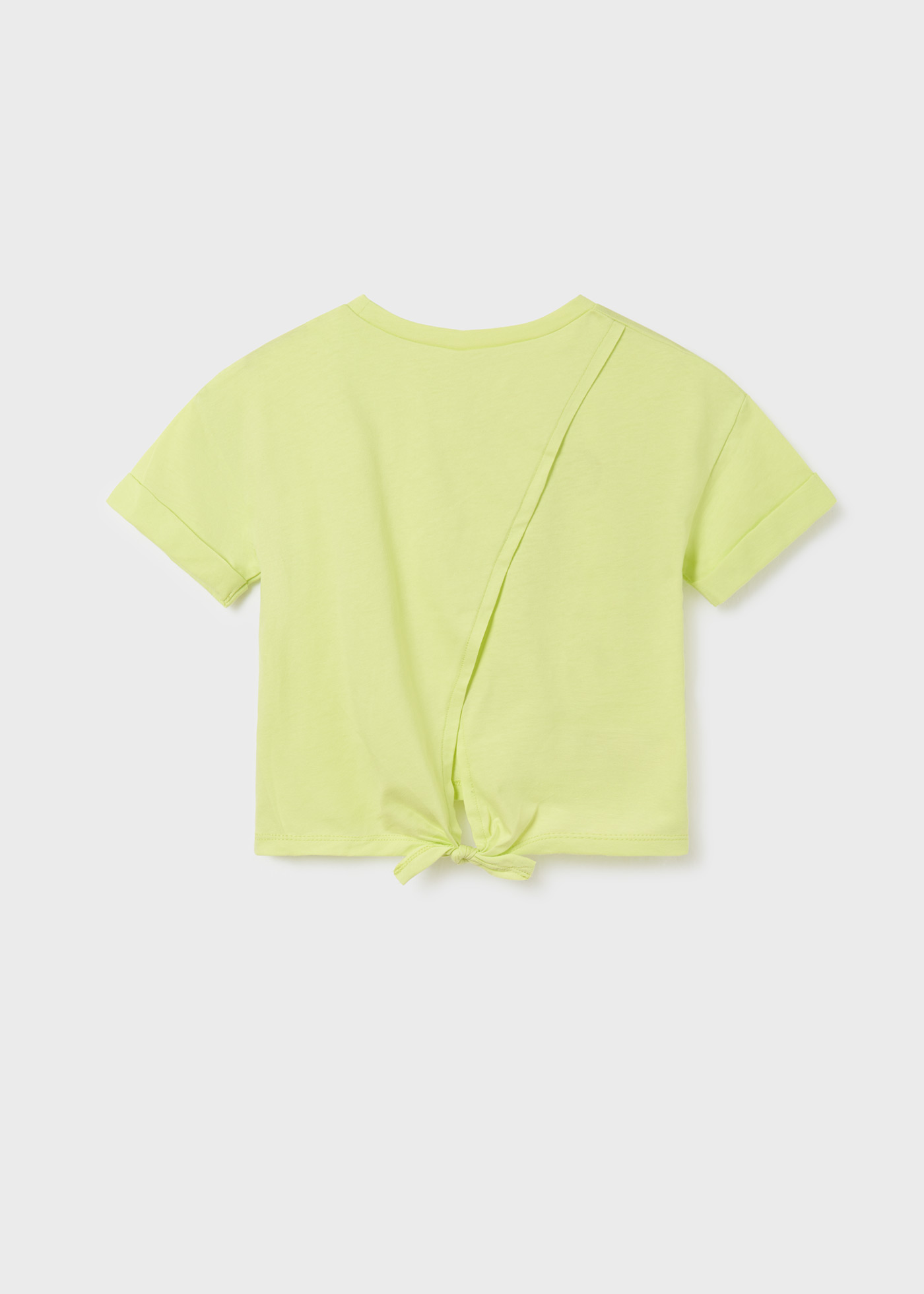 Camiseta feminina de manga curta em algodão sustentável com nó.