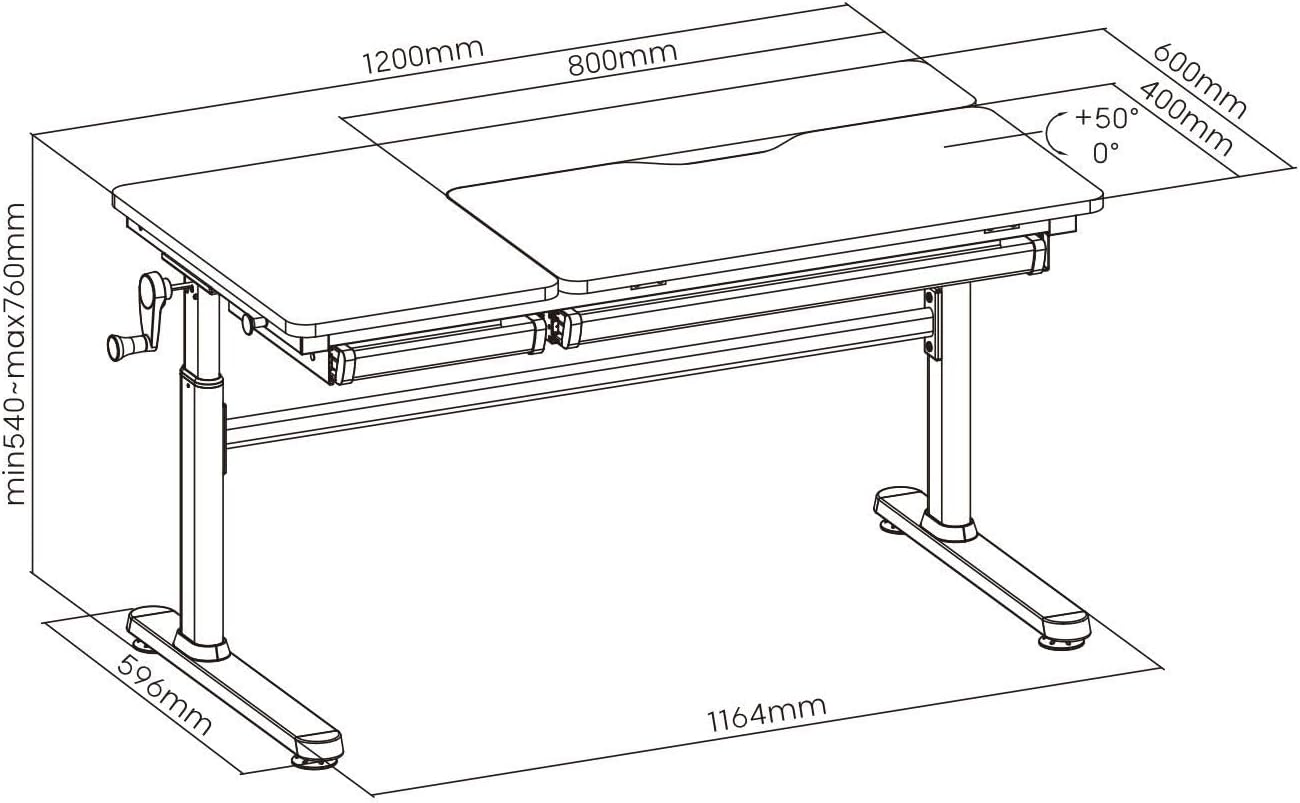 HOKO Kinderschreibtisch, Höhenverstellbar Kinderschreibtische 120x60 cm, Schreibtisch Kinder ab 6 Jahren, neigbare Tischplatte mit Schubladen, 100kg Belastbarkeit, Verstellbar von 54-76cm (Holz,CELIN)