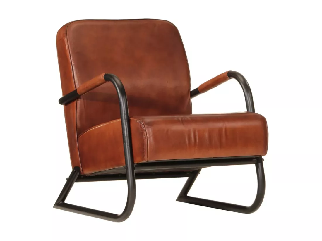 Fauteuil marron cuir véritable