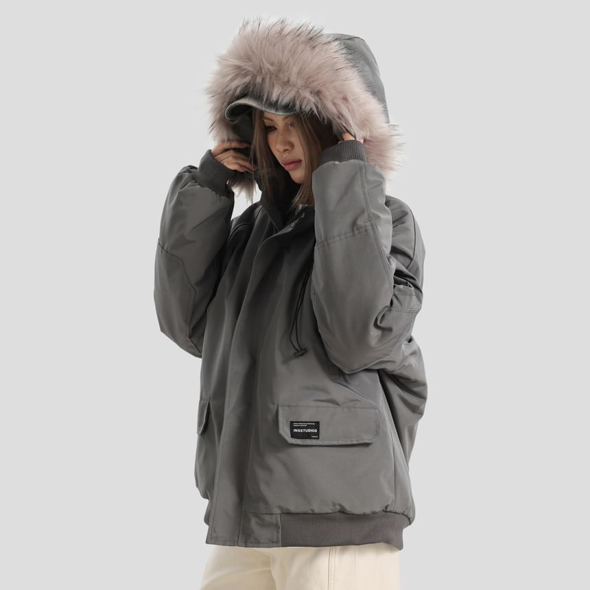 Banash - Matching effen parka met capuchon en rits en zachte rand