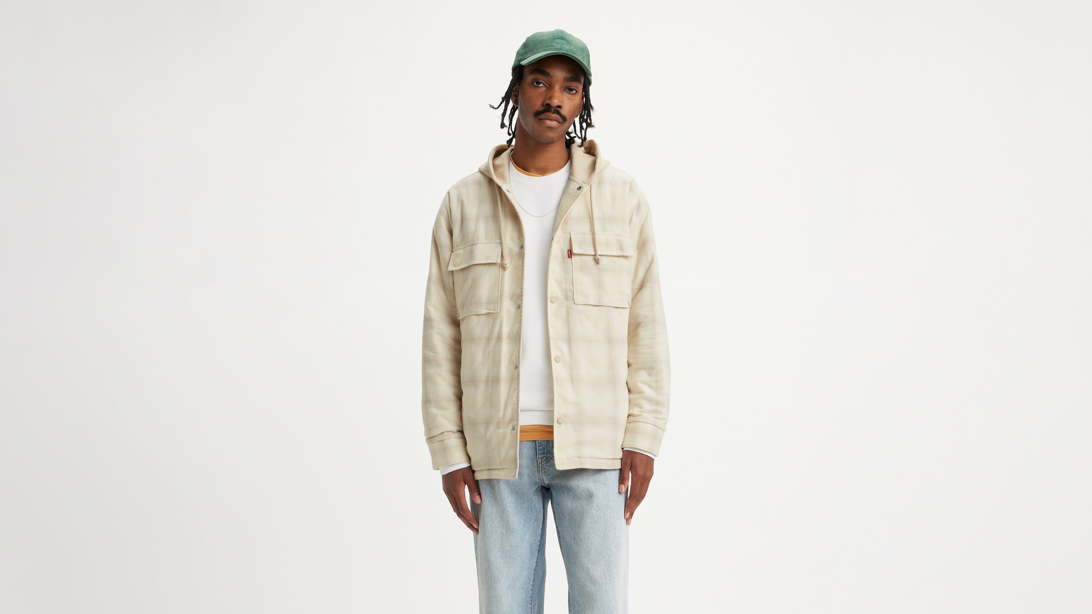 Surchemise Jackson Worker à capuche - Scottie Plaid Turtledove - Blanc