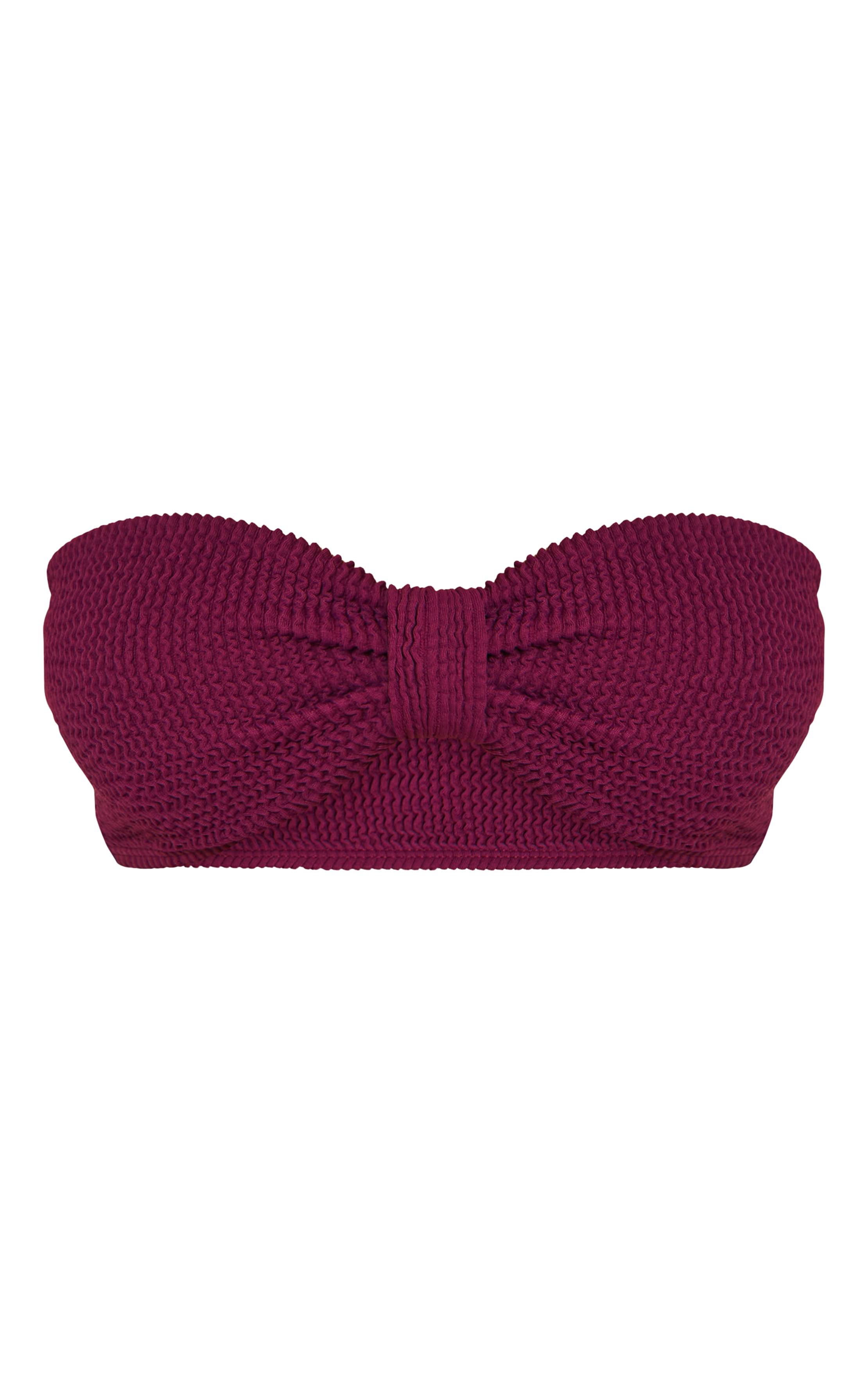 Violet Haut De Bikini Bandeau Plissé À Nœud Frontal