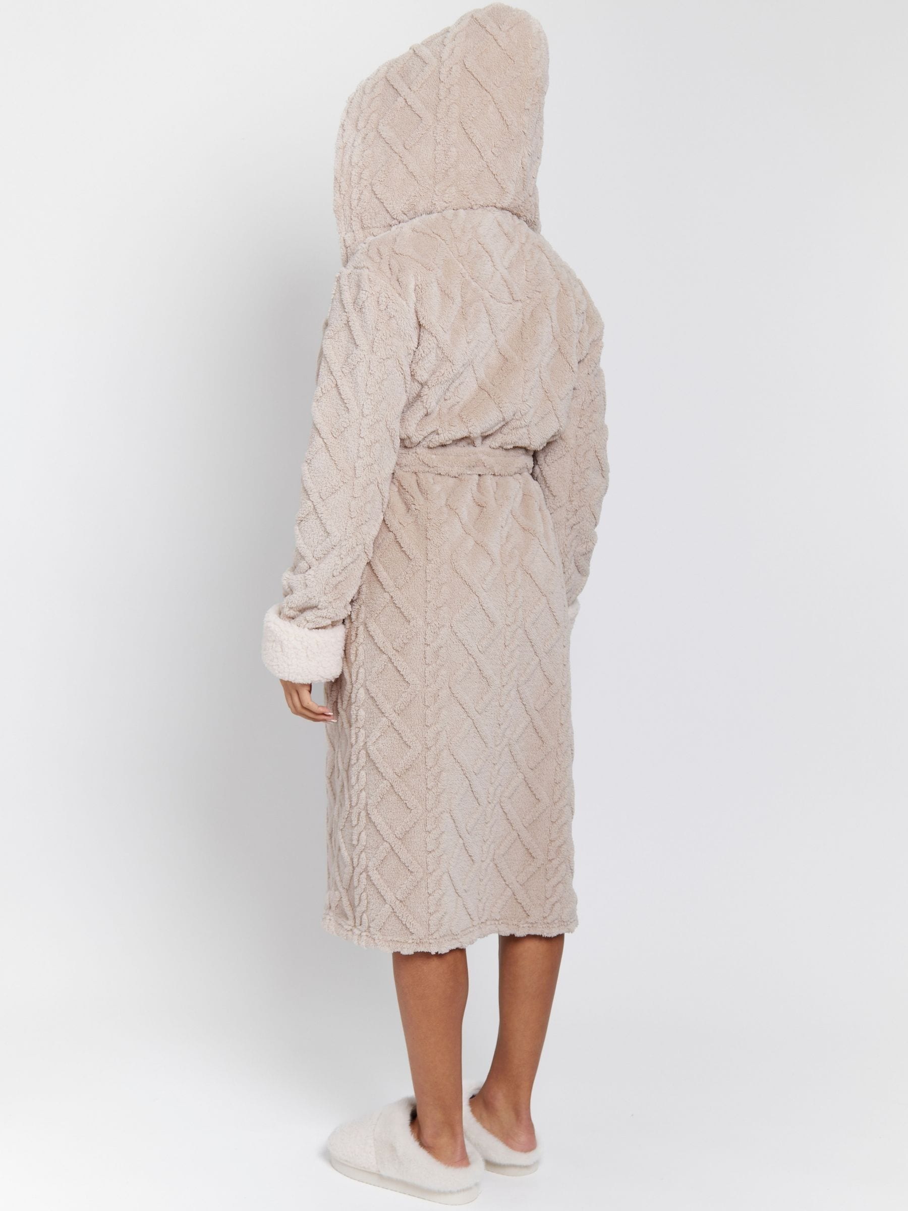 Loungeable Cable Cutwork Hooded Midi Dressing Gown