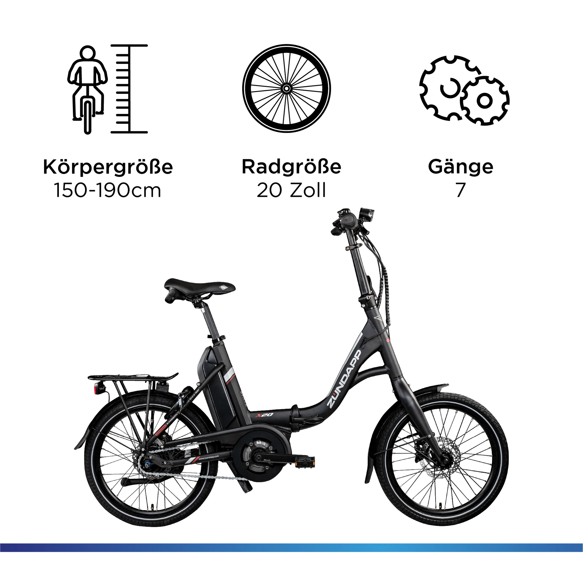 Zündapp X20 E Bike Klapprad Pedelec für Damen und Herren 150 - 190 cm Bosch