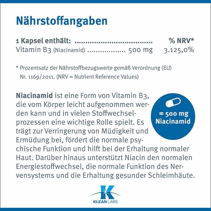 Niacinamid B3 500 mg Kapseln, 100 St