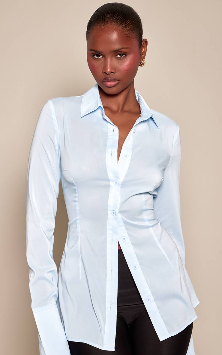 Bleu Chemise Ajustée En Mousseline