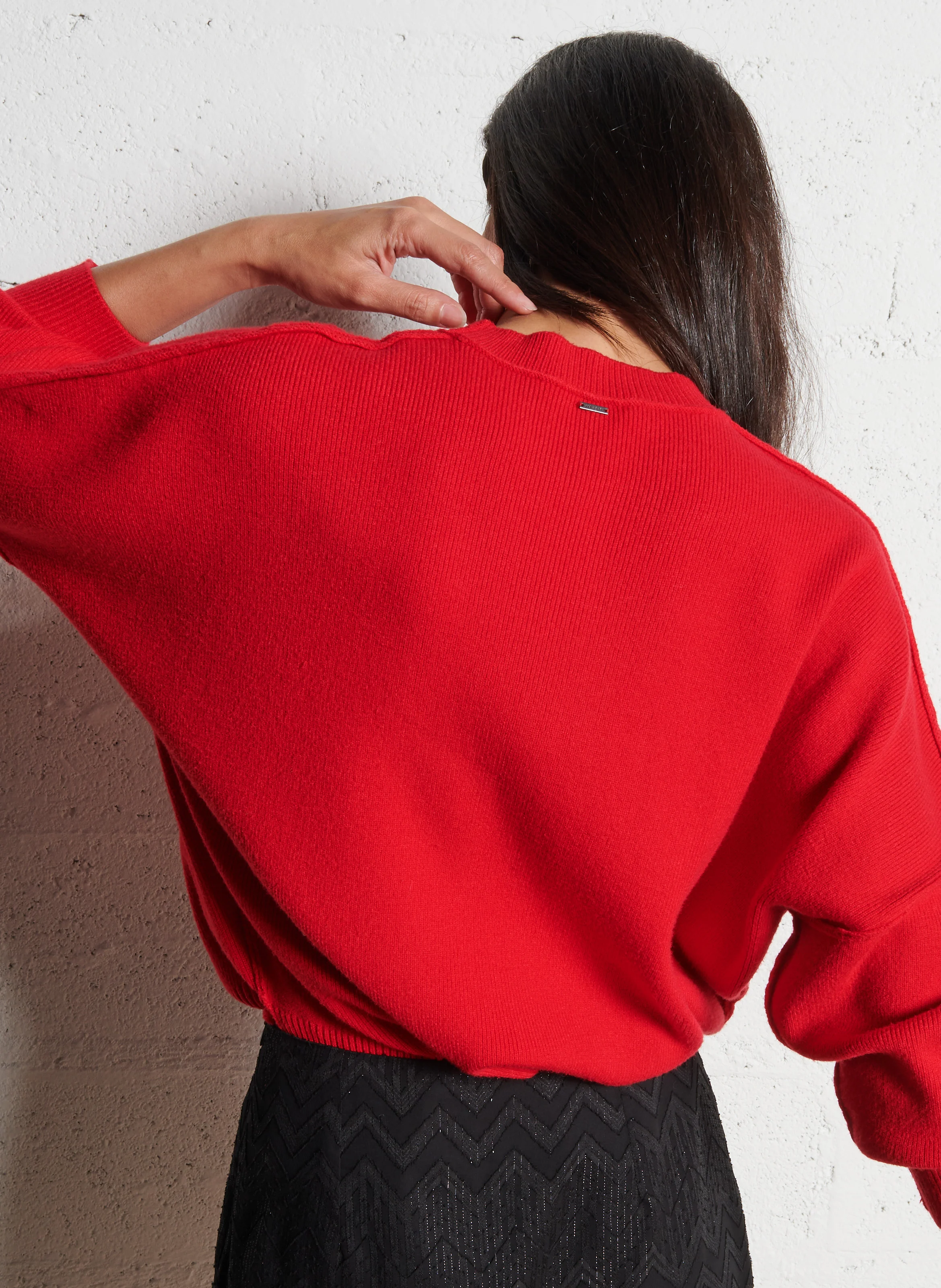 Pull ample col rond en maille mélangée | Rouge