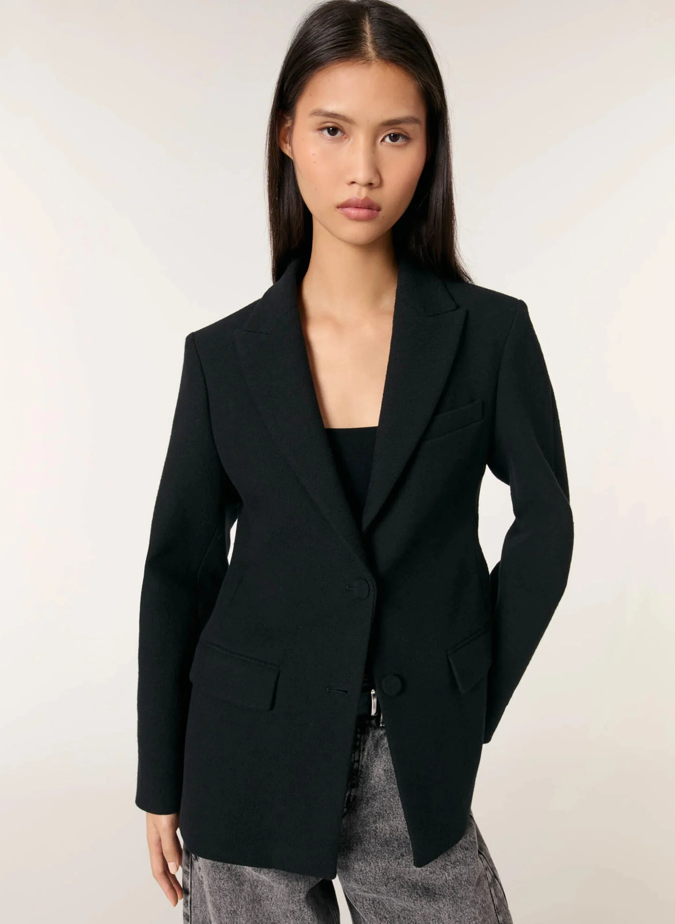 Veste de tailleur cintrée en coton mélangé | Noir