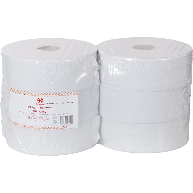 Papier toilette Maxi Jumbo double épaisseur Bruneau - 6 rouleaux de 380 m