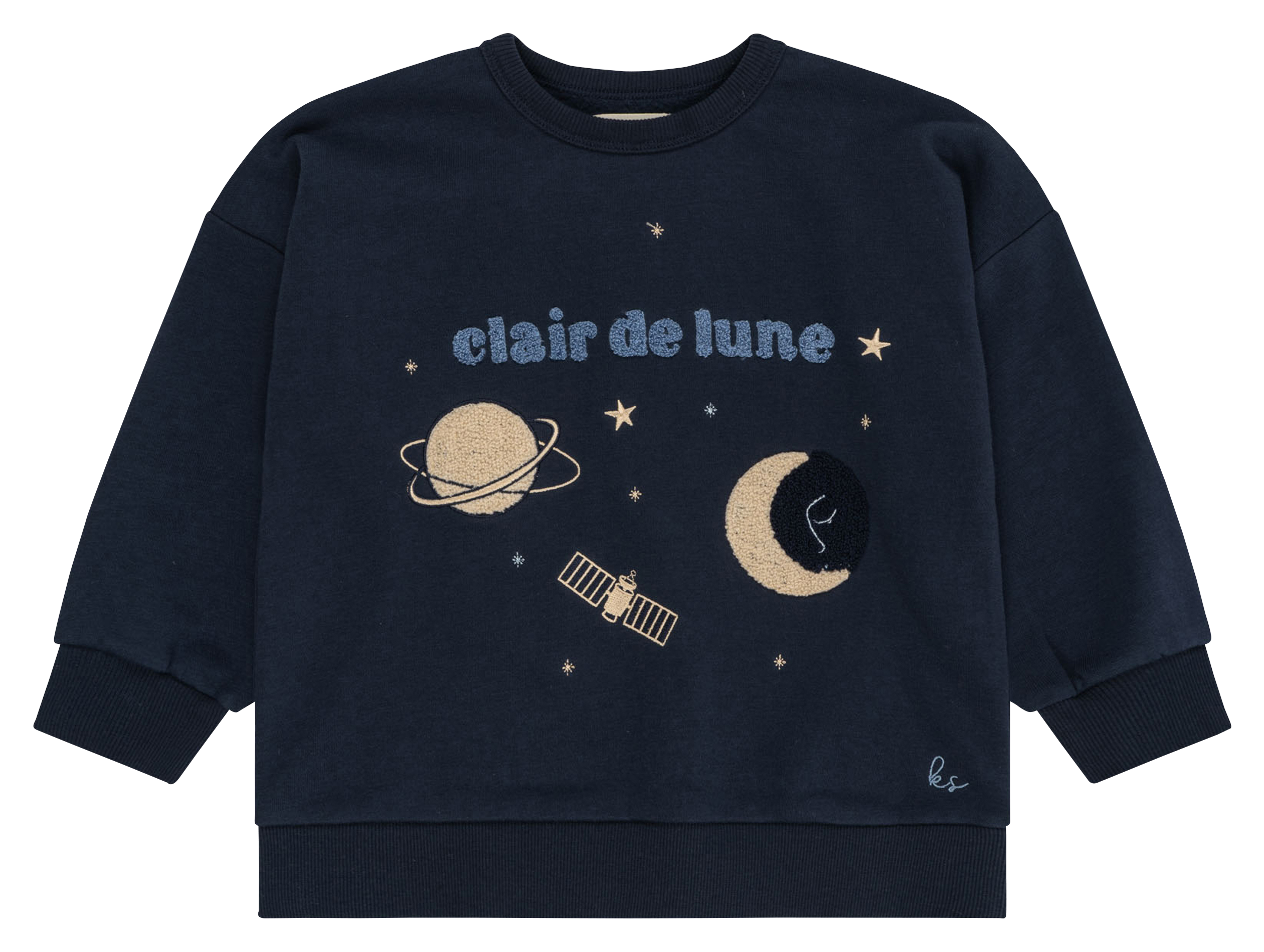LOU - Sweat col rond imprimé en coton bio mélangé| Bleu