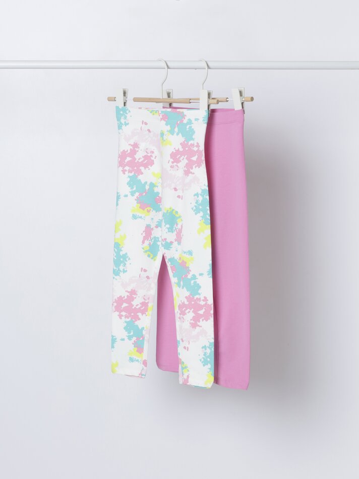 Conjunto de 2 leggings compridas básicas, lisas e estampadas - Rosa