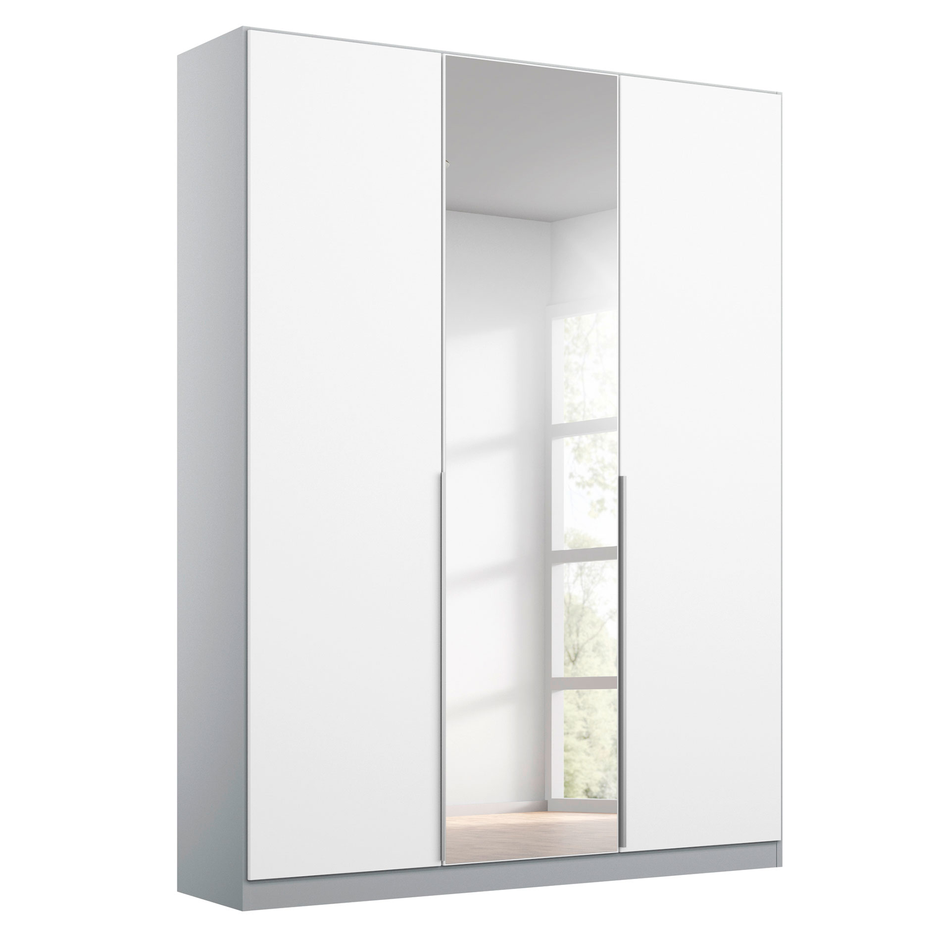 Drehtürenschrank - alpinweiß - seidengrau - Kristallglasspiegel - 136x210 cm