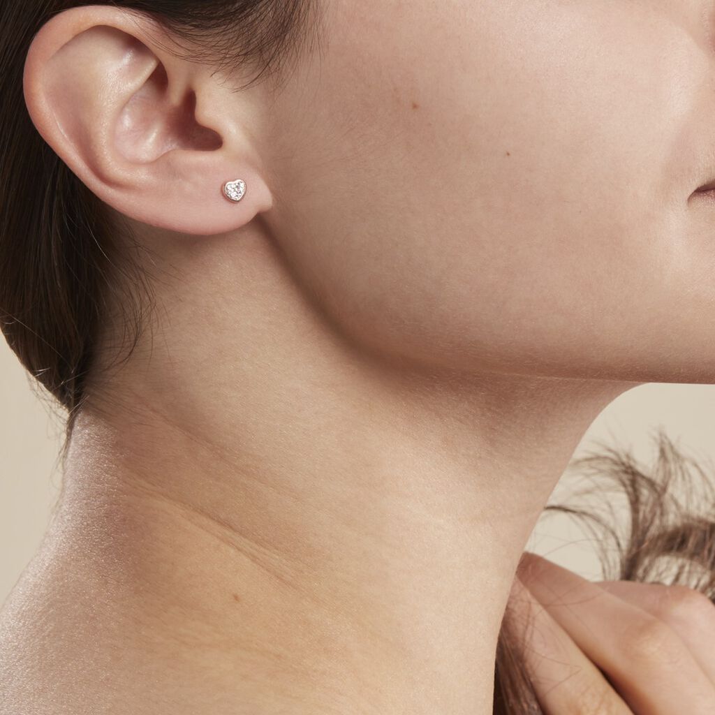 Boucles D'oreilles Puces Daria Cœur 0 Or Rose Strass