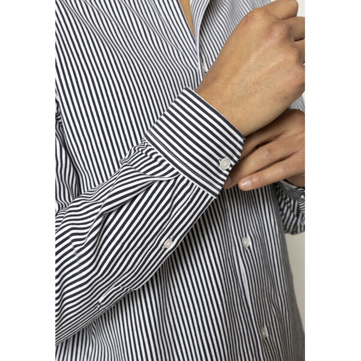 Clean Cut Copenhagen Clean Formal Stretch Stripe Shirt L/S Navy/white stripe