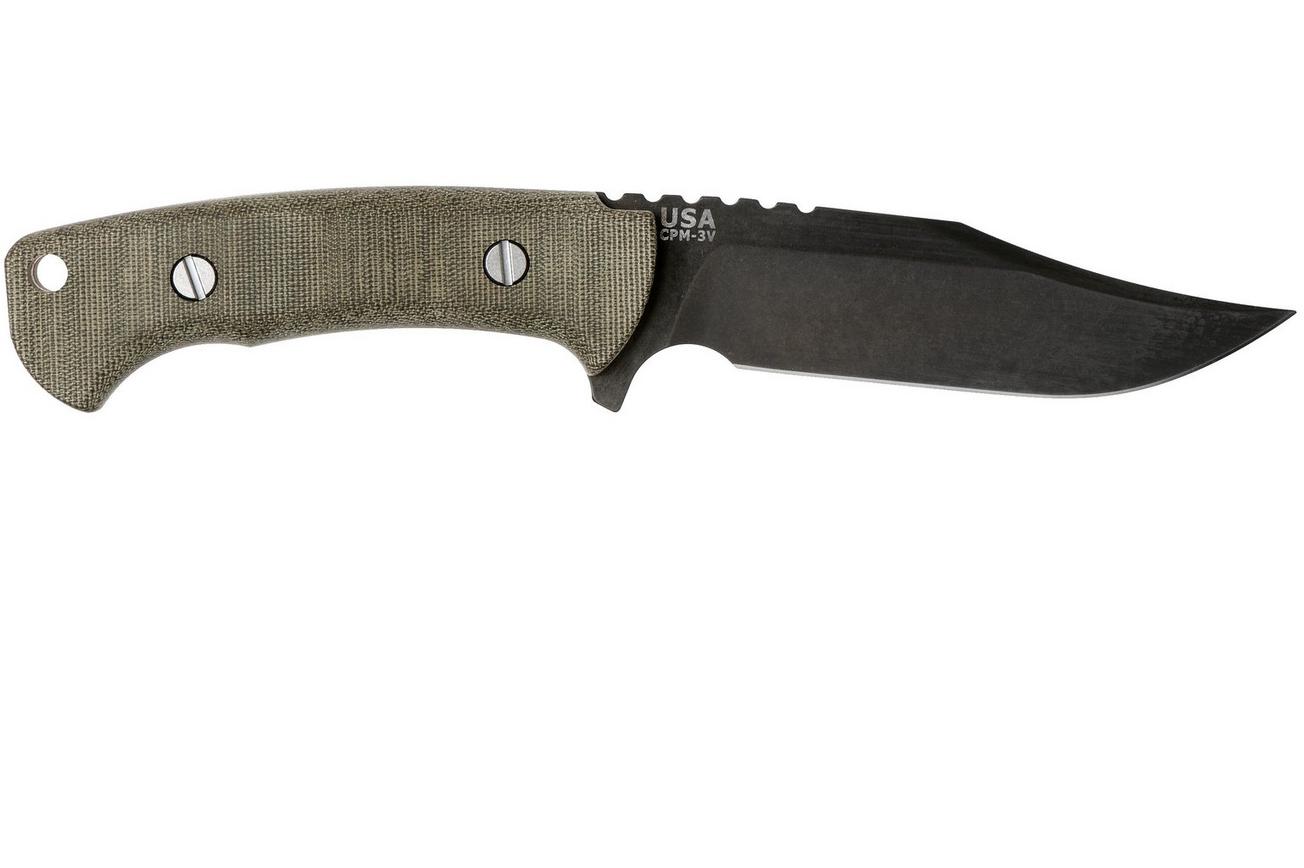 Rick Hinderer Ranch Bowie Green Canvas Micarta, DLC Stonewashed, bowie mes